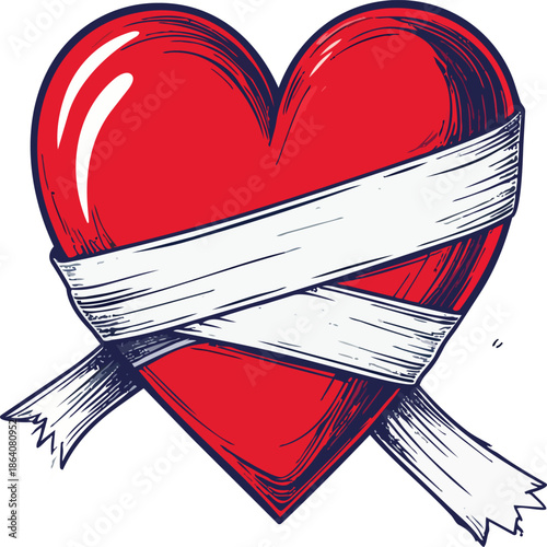 Heart Shaped Symbol Wrapped with Bandage Representing Healing and Emotional Recovery