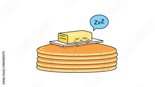 Adorable cartoon butter sleeping on pancakes