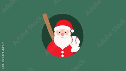 Santa Claus in baseball gear with bat and ball