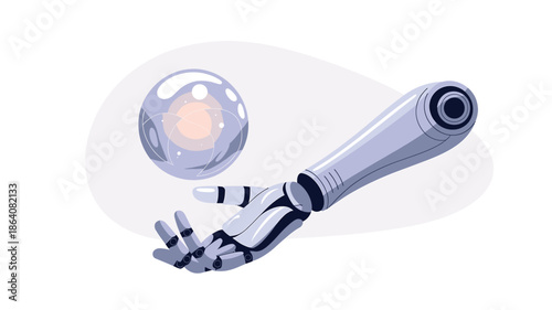 Robotic hand reaching for glowing crystal ball technology