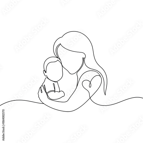 Minimalist motherhood continuous line art vector isolated on transparent background