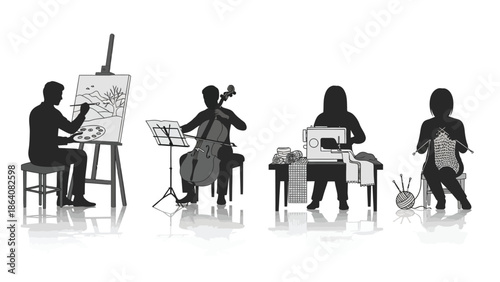 People engaging in various creative activities