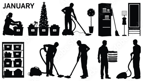 Cleaning and organizing home in january with various tasks