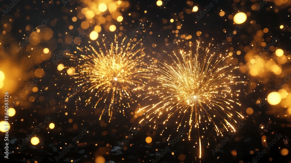 Fototapeta premium Fiery bursts of light against a dark backdrop celebratory festive concept
