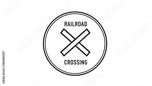 Railroad crossing warning sign icon, railway traffic symbol.