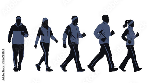 Group of people walking and running