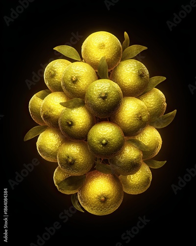 A Luxurious Cluster of Ripe, Glowing Calamansi Citrus Fruits with Green Leaves