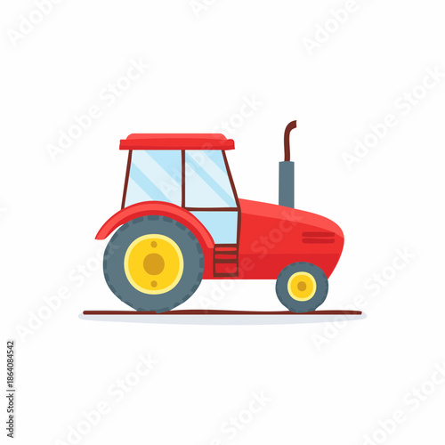 Red farm tractor illustration for agricultural farming and transportation of crops on a white background