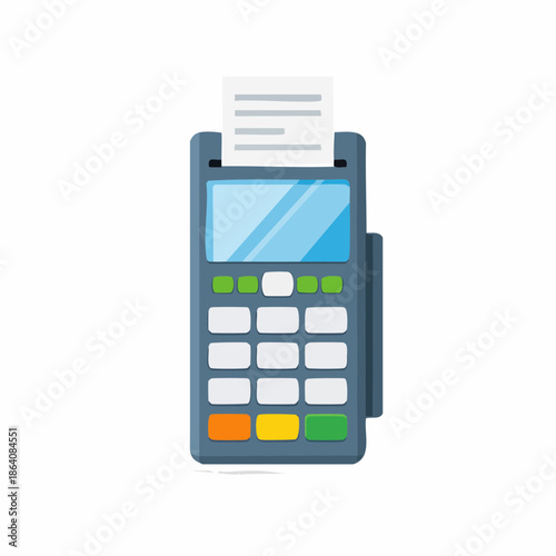 Terminal for processing payments with keypad and receipt on white background, point of sale device for cashless transactions