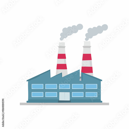 Factory with Smoky Chimneys Illustrating Industrial Production and Environmental Impact