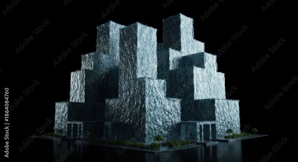 Fototapeta premium Cubist silver building on dark background