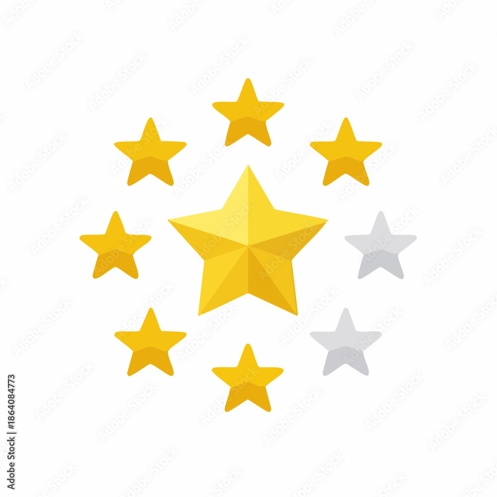 Fototapeta premium Gold Stars Rating System with a Central Star and Dimmed Outlined Shapes