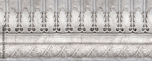 Photography White marble architectural carving details displaying acanthus leaves