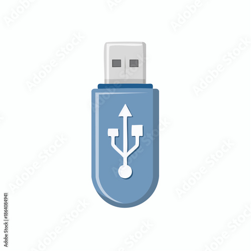 Blue USB Flash Drive Illustration for Data Storage and Transfer Technology in Digital Format