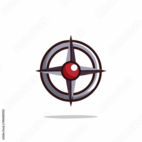 Simple Compass Icon with Red Center Navigation Tool Vector Illustration Directional Instrument Symbol Design Element
