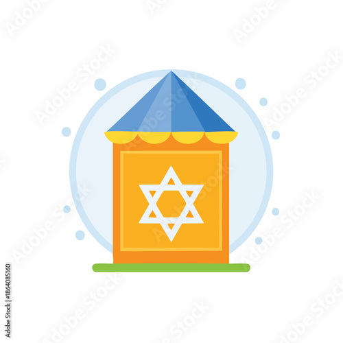 Festive Jewish Booth or Shelter for Holiday Celebration with Star of David Decoration Flat Design
