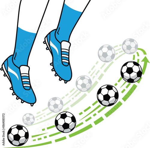 Soccer player kicking balls, isolated on transparent background