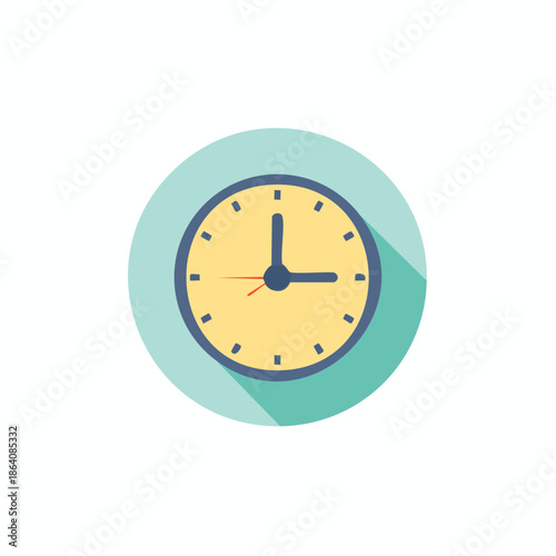 Pastel Clock Icon: Timekeeping, Minimal Design, Light Blue Circle, Yellow Clock Face, Hour and Minute Hands, Business Concept