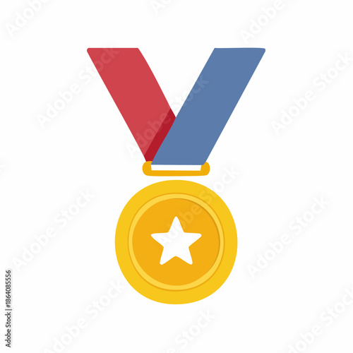 Golden Medal with Star Symbol for Achievement Award or Competition Victory