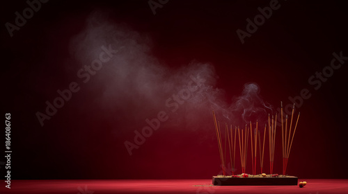 Aromatic incense sticks emitting fragrant smoke, creating a calming atmosphere perfect for meditation and relaxation.