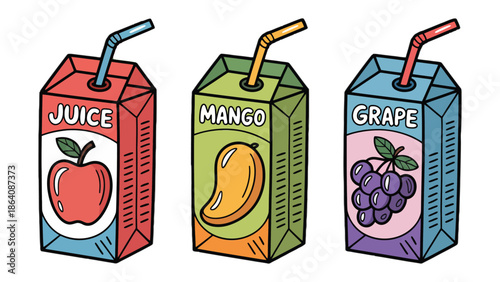 Refreshment Trio: A vibrant array of juice boxes tantalizes with the promise of invigorating flavors