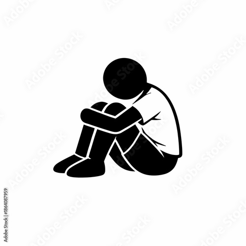 Silhouette of stickman hugging knees concept illustration 