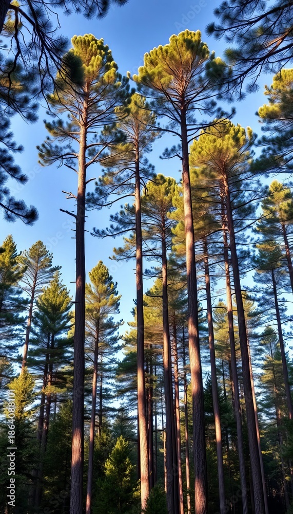 Obraz premium Towering pine trees in a dense, remote forest, remote, growth
