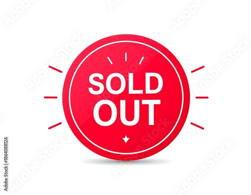 Sold Out Red Round Sticker Label with Shadow.