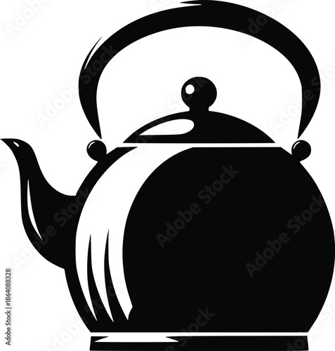 A simple black and white illustration of a classic tea kettle design
