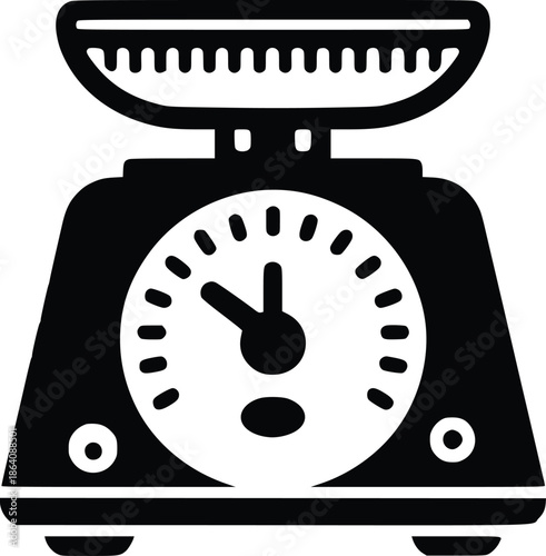 Simple black and white illustration of a vintage kitchen scale