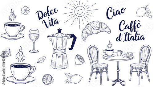 Cafe Coffee Doodle Illustration Set – Hand Drawn Coffee Shop Vector Collection