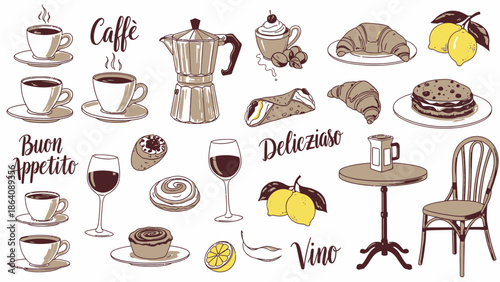 Cafe Coffee Doodle Illustration Set – Hand Drawn Coffee Shop Vector Collection