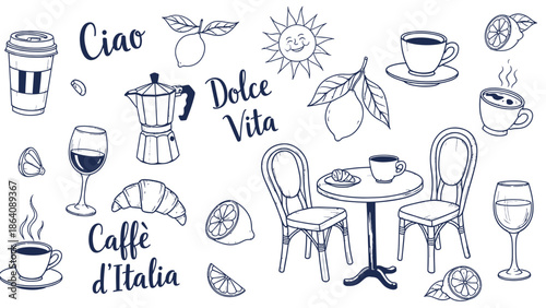 Cafe Coffee Doodle Illustration Set – Hand Drawn Coffee Shop Vector Collection