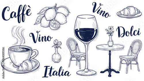 Cafe Coffee Doodle Illustration Set – Hand Drawn Coffee Shop Vector Collection