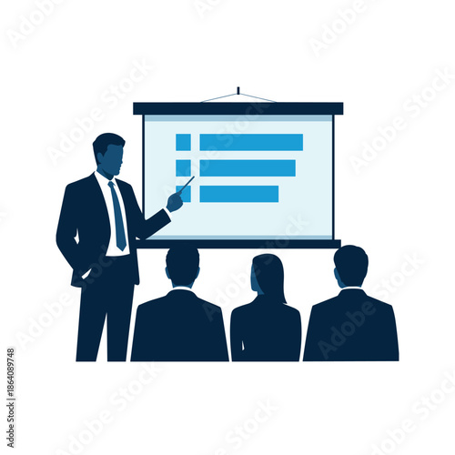 business presentation: blue suited man pointing clip art preview