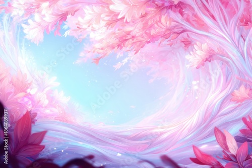 Enchanting Floral Canopy: A vibrant scene unfolds beneath a canopy of blossoming trees, their petals painted in soft hues. a sanctuary where nature's artistry thrives.