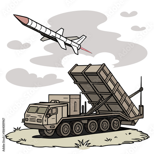 Mobile air defense system launching missile launcher