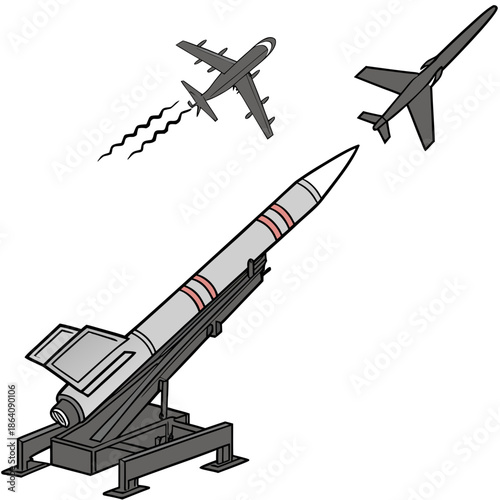 Ground based missile launcher firing at fighter jets