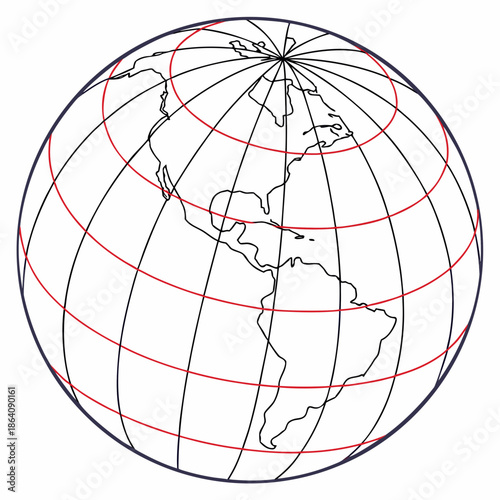 Grid mapped planet with equatorial line globe