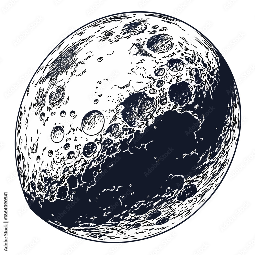 Naklejka premium Detailed shadow mapping of moon in orbit white background