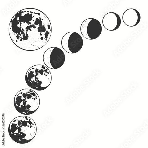 Phases of the moon in a diagonal line from full to new