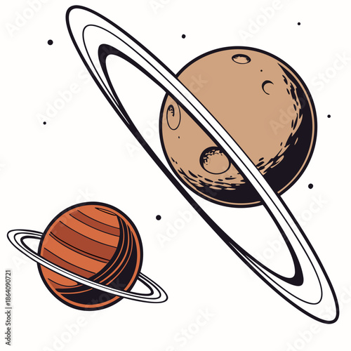 Two planets with rings orbiting in space astronomy 1