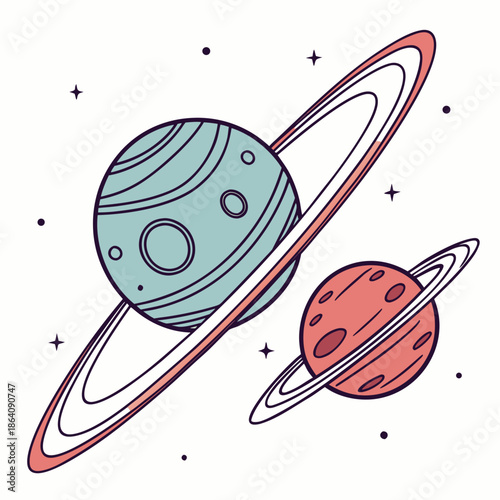 Two planets with rings orbiting in space astronomy
