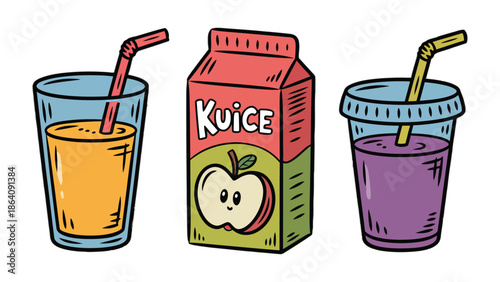 Fresh Juice Trio: Refreshing glasses and a carton of juice, perfect for a vibrant and healthy lifestyle. Capturing a simple delight