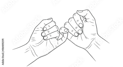 Minimalist line drawing of two hands making a pinky swear promise for a concept of friendship and trust.