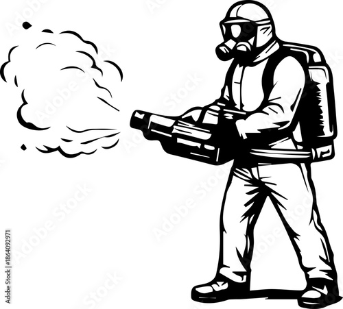 Hazmat Operator with Backpack Sprayer for Decontamination