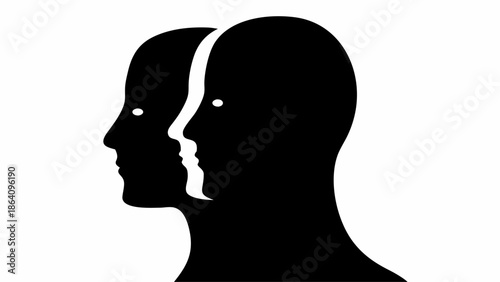 Split personality concept with two faces in profile