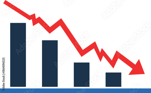 Financial Loss and Economic Crisis Concept with Declining Bar Graph and Red Downward Arrow.