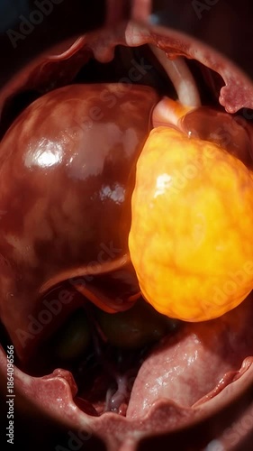  3D medical animation of liver cancer tumor. Hepatic pathology.