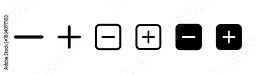 A collection of plus and minus symbols in various styles for ui design and calculations.